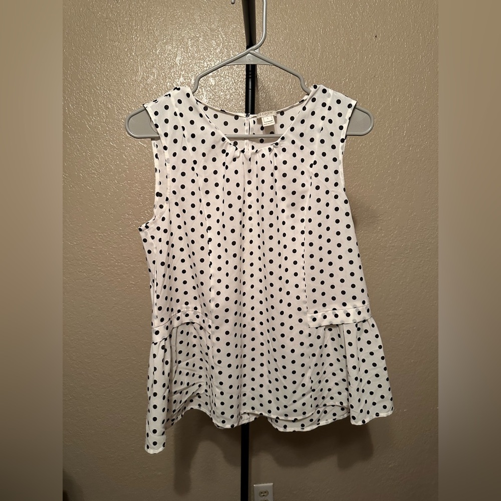 J. Crew Factory White Sleeveless Polka Dot Peplum Top 8